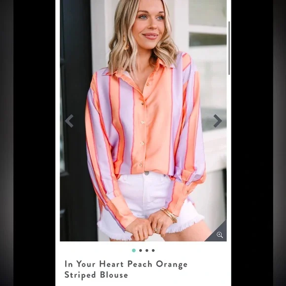 Entro In Your Heart Peach Orange Striped Blouse Silky Satin Top - Picture 8 of 8